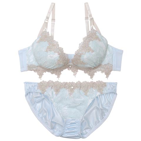 8/4新作!ケミカルダマスクアーチブラジャー&フルバックショーツ[推し](サックス-A70/ショーツM)