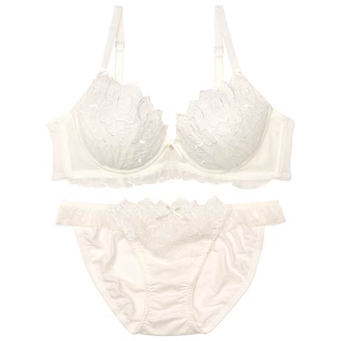 8/15新作!ファブリックローズチュールブラジャー&フルバックショーツ[推し][人気](アイボリー-B65/ショーツM)
