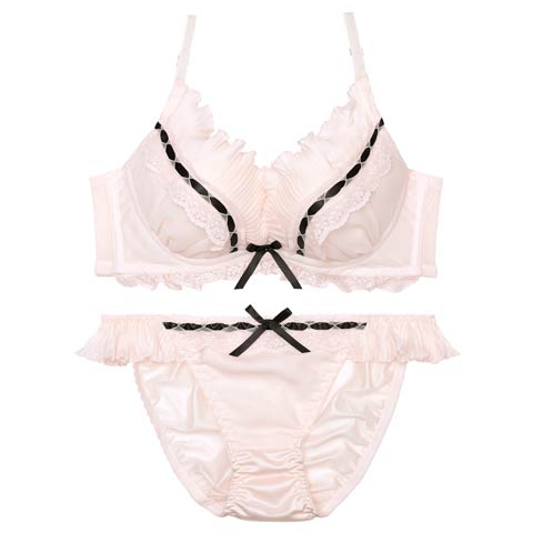 11/8再販!ラブリープリーツフリル育乳ブラジャー&フルバックショーツ[推し](ピンク-A70/ショーツM)