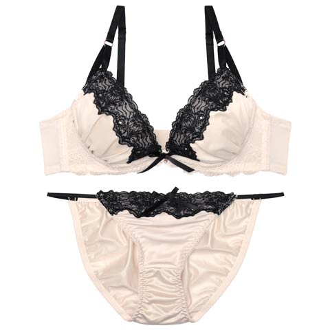 7/28新作!ラグジュアリーグロウサテンブラジャー&フルバックショーツ[推し](シャンパンゴールド-A70/ショーツM)