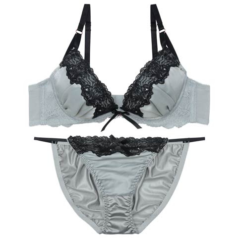 7/28新作!ラグジュアリーグロウサテンブラジャー&フルバックショーツ[推し](グレー-A70/ショーツM)