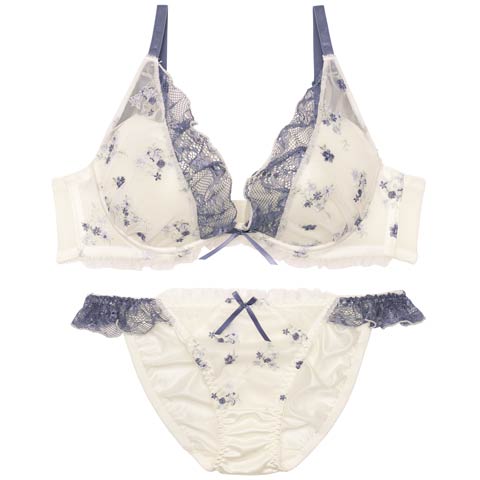 8/22新作!フローラルガーリーフリルブラジャー&フルバックショーツ[推し](アイボリー-A70/ショーツM)