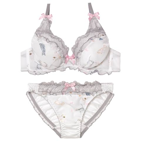 11/7新作!ファンシーフリルキャットブラジャー&フルバックショーツ[推し](オフホワイト-A70/ショーツM)
