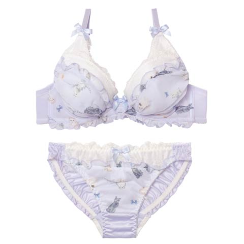 11/7新作!ファンシーフリルキャットブラジャー&フルバックショーツ[推し](ラベンダー-A70/ショーツM)