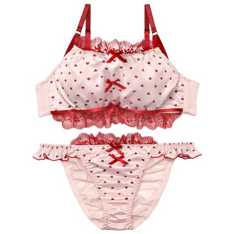 2/23新作!プリティーハートサテンブラジャー&フルバックショーツ［大人気］(ピンク-A70/ショーツM)