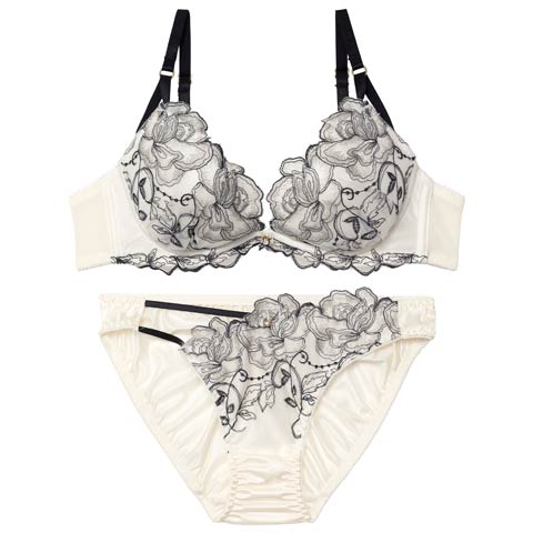 2/2新作!ラグジュアリーローズブルームブラジャー&フルバックショーツ[推し](アイボリー-A70/ショーツM)