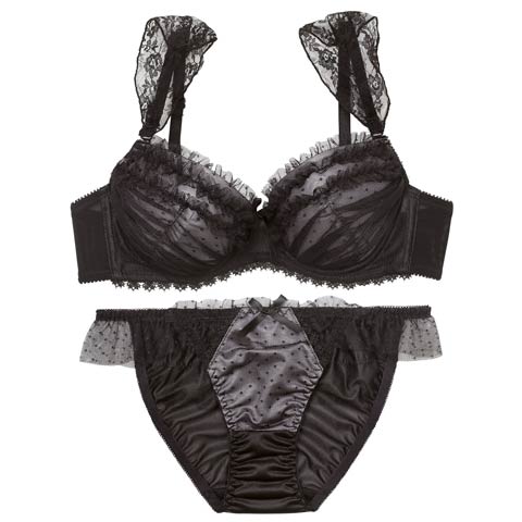 4/10新作!ロマンティックドットチュールブラジャーフルバックショーツ(ブラック-A70/ショーツM)