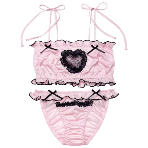 12/5新作!【ノンワイヤー】ラブリーカットフリルチューブブラジャー&フルバックショーツ[推し](ピンク-M)