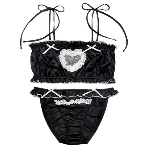 12/5新作!【ノンワイヤー】ラブリーカットフリルチューブブラジャー&フルバックショーツ[推し](ブラック-M)