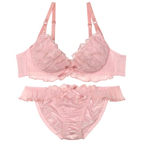 【EFサイズ】ペタルプリーツフリルブラジャー&フルバックショーツ[推し](ピンク-E65/ショーツM)