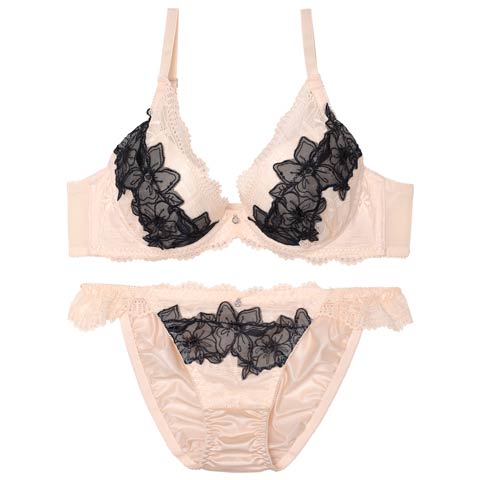 6/30新作!スウィートエレガンスブルームブラジャー&フルバックショーツ[推し](ピンクベージュ-B65/ショーツM)
