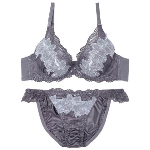 6/30新作!スウィートエレガンスブルームブラジャー&フルバックショーツ[推し](グレー-B65/ショーツM)