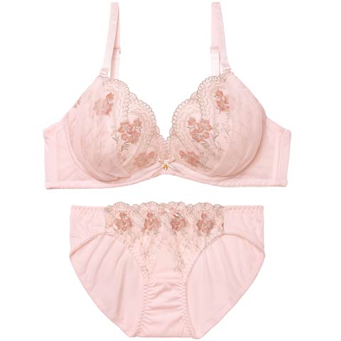 11/24新作!エレガントチュールブーケブラジャー&フルバックショーツ[推し][人気](ピンク-B65/ショーツM)