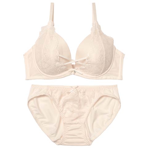 1/12新作!エレガントクロスレースブラジャー&フルバックショーツ[推し][人気](アイボリー-B65/ショーツM)