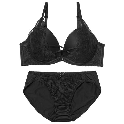 1/12新作!エレガントクロスレースブラジャー&フルバックショーツ[推し][人気](ブラック-B65/ショーツM)