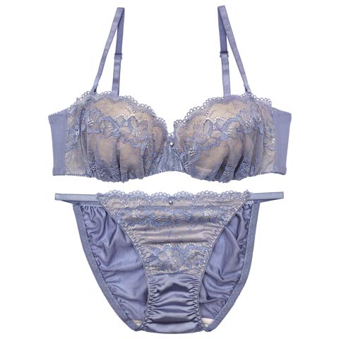 9/29新作!ヌーディノーブルレースブラジャー&フルバックショーツ[推し][人気](ブルー-A70/ショーツM)
