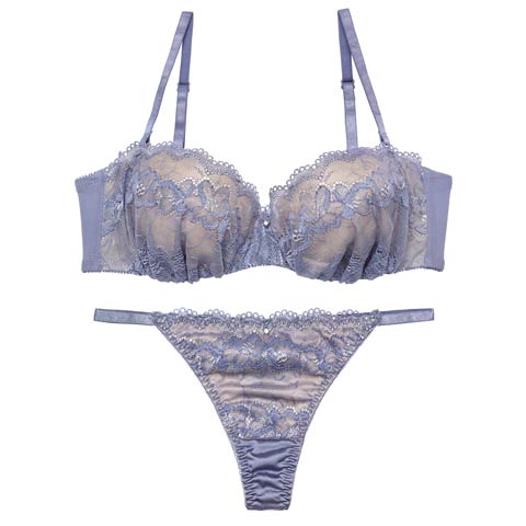 10/10新作!【Tバック】ヌーディノーブルレースブラジャー&Tバックショーツ[推し][人気](ブルー-A70/ショーツM)