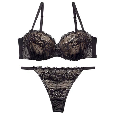 10/10新作!【Tバック】ヌーディノーブルレースブラジャー&Tバックショーツ[推し][人気](ブラック-A70/ショーツM)