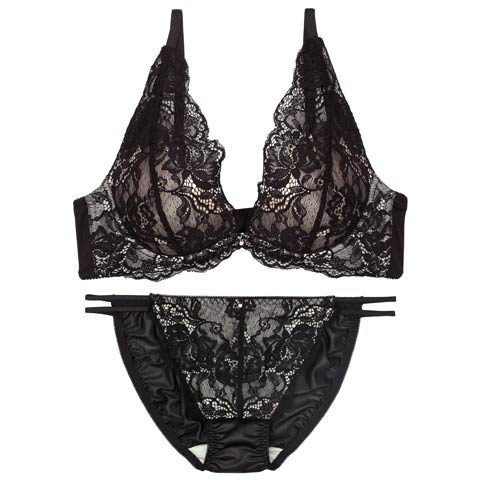 9/22新作!【EFサイズ】【かとゆり着用】ラフィネブロッサムレースブラジャー&フルバックショーツ[推し](ブラック-E65/ショーツM)