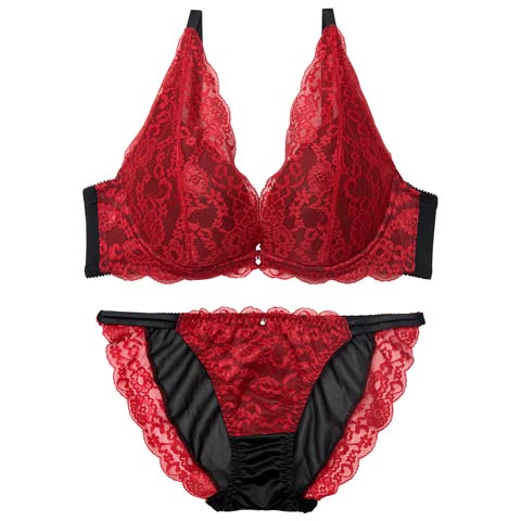 11/14新作!【EFサイズ】【三上悠亜着用】ヴィーナスノエルレーシィブラジャー&フルバックショーツ[推し](ワインレッド-E65/ショーツM)