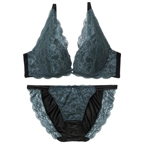 11/14新作!【EFサイズ】【三上悠亜着用】ヴィーナスノエルレーシィブラジャー&フルバックショーツ[推し](グリーン-E65/ショーツM)