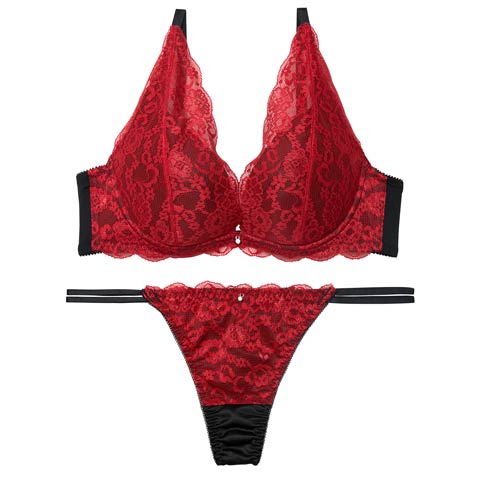 11/14新作!【EFサイズ】【Tバック】【三上悠亜着用】ヴィーナスノエルレーシィブラジャー&Tバックショーツ[推し](ワインレッド-E65/ショーツM)