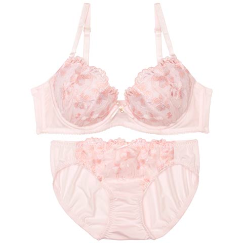 7/16新作!パステルフェミニンブルームブラジャー&フルバックショーツ[推し][人気](ピンク-B65/ショーツM)