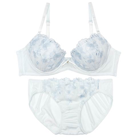 7/16新作!【EFサイズ】パステルフェミニンブルームブラジャー&フルバックショーツ[推し](サックス-E65/ショーツM)