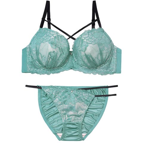 2/16新作!クラッシーレースコードブラジャー&フルバックショーツ[推し][人気](グリーン-A70/ショーツM)