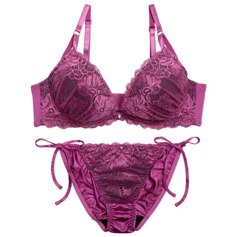 12/19新作!【三上悠亜着用】【EFサイズ】ロマンスフラワーレースブラジャー&サイド紐フルバックショーツ[推し](パープル-E65/ショーツM)