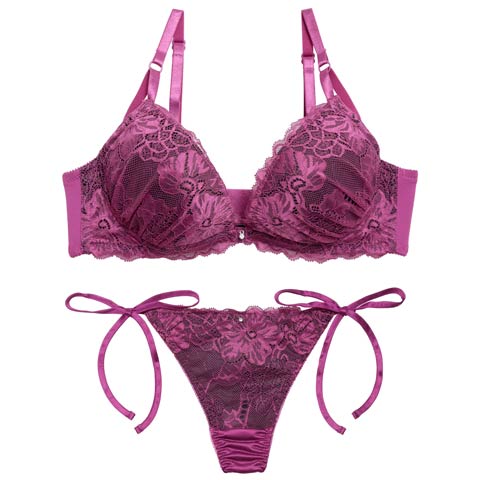 12/19新作!【Tバック】【三上悠亜着用】ロマンスフラワーレースブラジャー&サイド紐Tバックショーツ[推し][人気](パープル-A70/ショーツM)