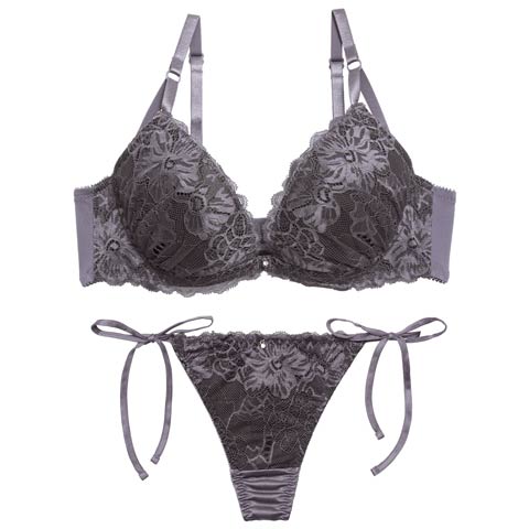 12/19新作!【EFサイズ】【Tバック】【三上悠亜着用】ロマンスフラワーレースブラジャー&サイド紐Tバックショーツ[推し](チャコール-E65/ショーツM)