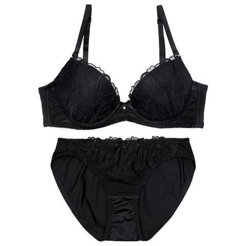 1/19新作!プリティーハートガーリーブラジャー＆フルバックショーツ[推し][人気](ブラック-B65/ショーツM)