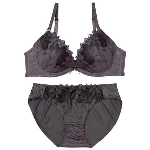 2/20新作!グレースフローラルブラジャー&フルバックショーツ[推し][人気](チャコール-B65/ショーツM)