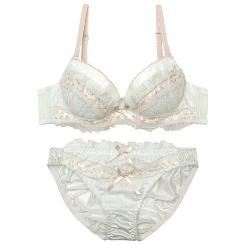 9/17新作!スウィートリボンフルーレットブラジャー&フルバックショーツ[推し](ミント-B65/ショーツM)