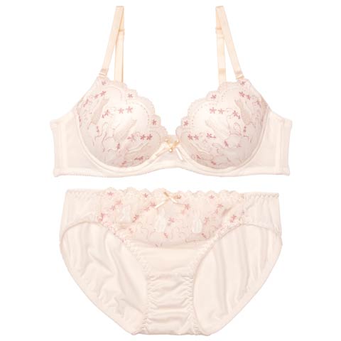 9/10新作!【EFサイズ】フェアリーキャットスカラップブラジャー&フルバックショーツ[推し](アイボリー-E65/ショーツM)