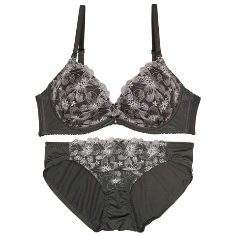 8/25新作!ピュアダスティブルームブラジャー&フルバックショーツ[推し][人気](グレー-B65/ショーツM)