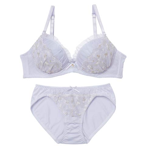 10/1新作!【EFサイズ】ブルーミングシアーフリルブラジャー&フルバックショーツ[推し](サックス-E65/ショーツM)