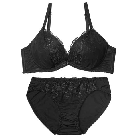 10/17新作!ブルームアイビーチュールブラジャー&フルバックショーツ[推し][人気](ブラック-B65/ショーツM)