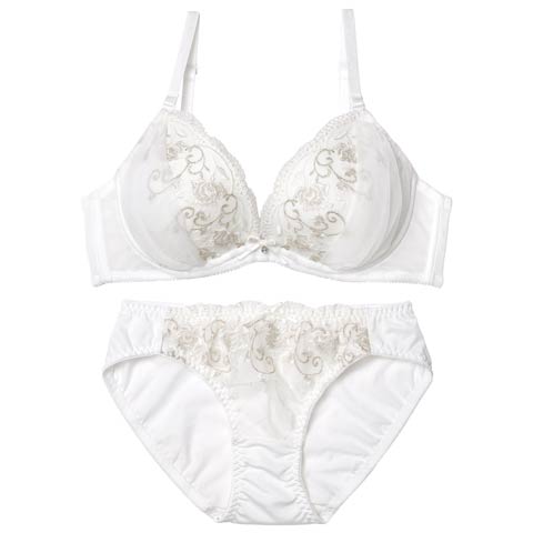 10/17新作!【EFサイズ】ブルームアイビーチュールブラジャー&フルバックショーツ[推し](オフホワイト-E65/ショーツM)