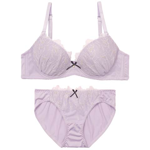 3/4新作!ルミナスフラワーレースブラジャー&フルバックショーツ[推し][人気](パープル-B65/ショーツM)
