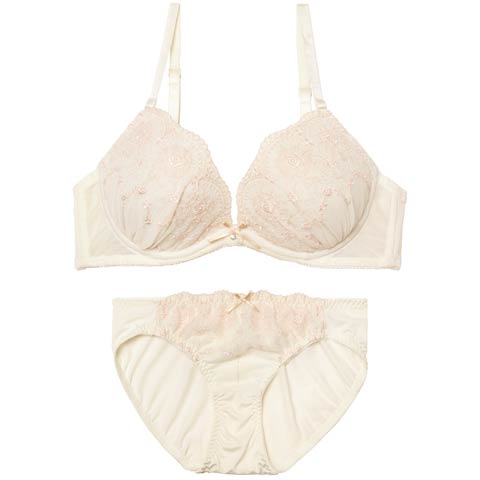 3/27新作!パステルシャイニーフローラルブラジャー&フルバックショーツ[推し][人気](オフホワイト-B65/ショーツM)