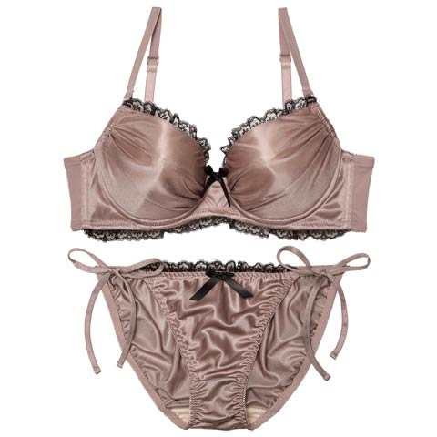 3/2新作!【三上悠亜着用】メルティサテンレースブラジャー&サイド紐フルバックショーツ[推し][人気](モカ-A70/ショーツM)