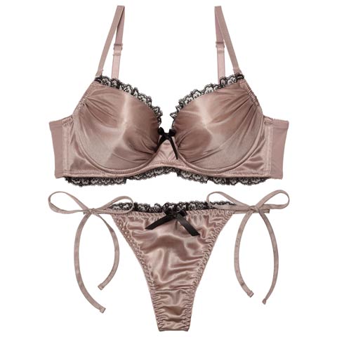 3/2新作!【EFサイズ】【Tバック】【三上悠亜着用】メルティサテンレースブラジャー&サイド紐Tバックショーツ[推し](モカ-E65/ショーツM)