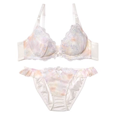 ロマンティックフルールシフォンブラジャー&フルバックショーツ(オフホワイト-B65/ショーツM)