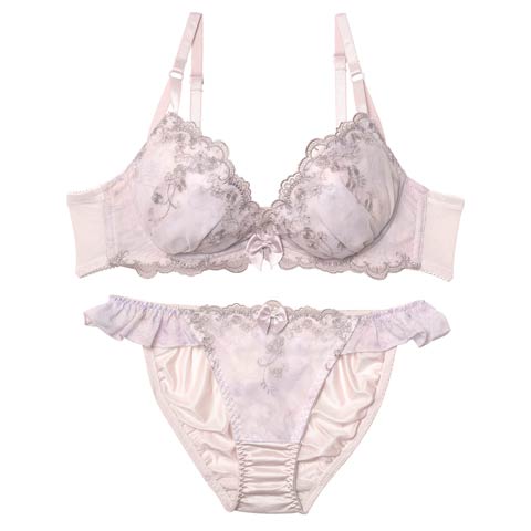 ロマンティックフルールシフォンブラジャー&フルバックショーツ(グレー-B65/ショーツM)