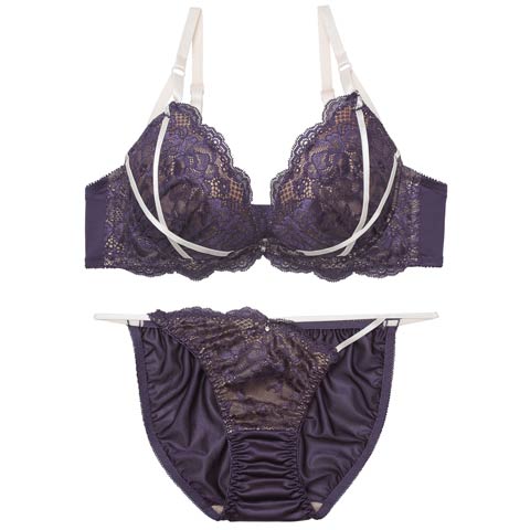 2/20新作!【三上悠亜着用】グラマラスレースコードブラジャー&フルバックショーツ[推し][人気](ネイビー-A70/ショーツM)