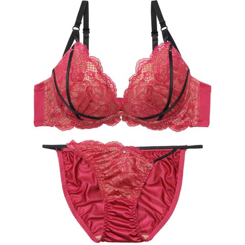 2/20新作!【三上悠亜着用】【EFサイズ】グラマラスレースコードブラジャー&フルバックショーツ[推し](ローズピンク-E65/ショーツM)