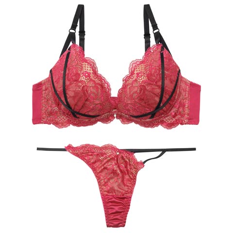 2/20新作!【三上悠亜着用】【EFサイズ】グラマラスレースコードブラジャー&Tバックショーツ[推し](ローズピンク-E65/ショーツM)