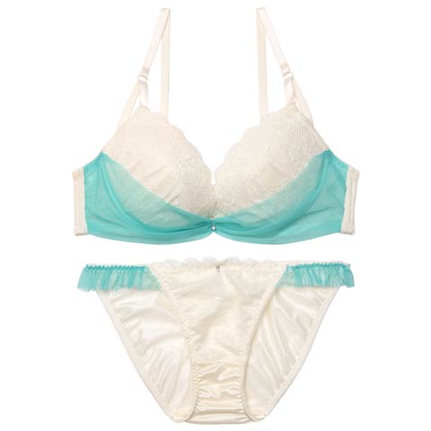 1/12新作!【EFサイズ】【かとゆり着用】ドレープリボンチュールブラジャー&フルバックショーツ[推し](エメラルドグリーン-E65/ショーツM)